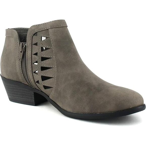 Soda Shoes - Soda Ankle Boots Women's Perforated Cut Out Stacked Block Heel Gray SZ 7.5
